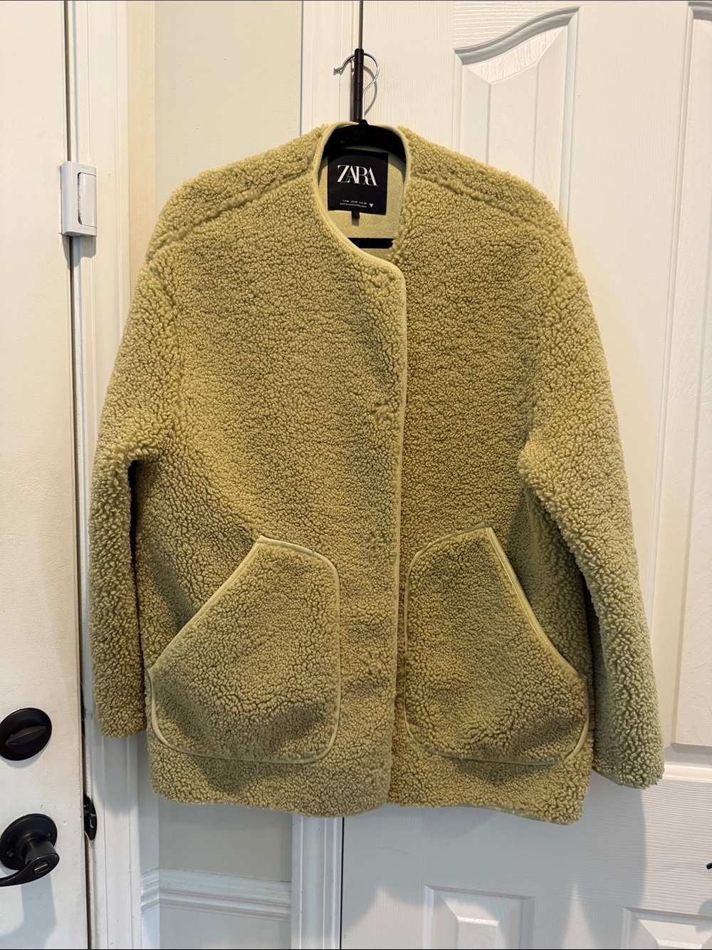 ZARA Light Olive Teddy Jacket with Patch Pockets